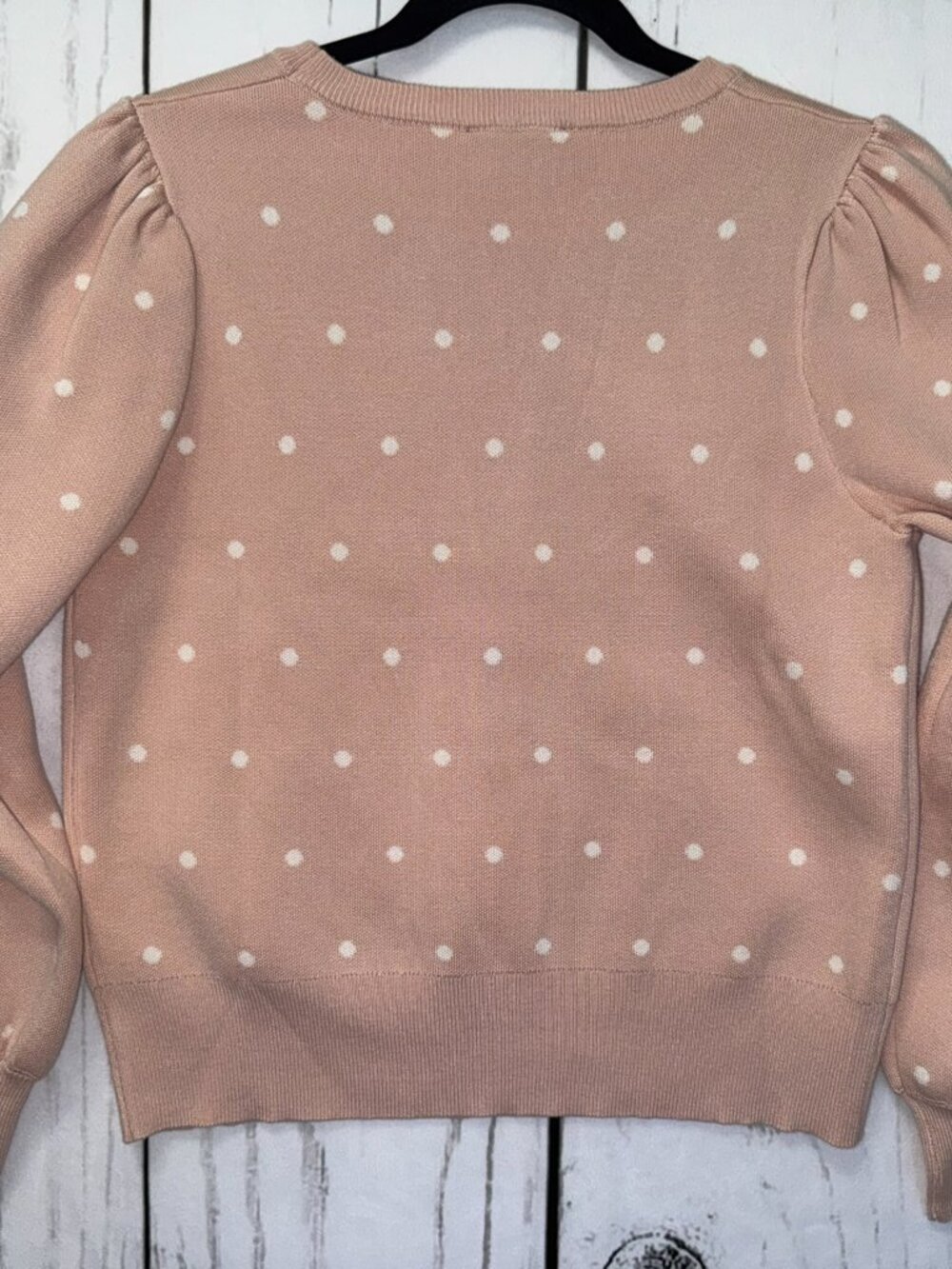 Adrianna Papell Blush Pink Polka Dot Puff Sleeve Sweater Size M - Picture 3 of 10